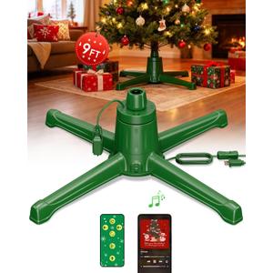 Musical Rotating Christmas Tree Stand with Memory Function, Built-in 6 Outlets 800W, Anti-tilt Noiseless 360 Degree Spinning Stand with Remote and Speaker, Up to 9ft 120 lb Artificial Trees
