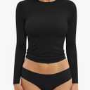 MANGOPOP Women's Double Lined Long Sleeve Tops Crew Neck T Shirt Compression Fitted Basic Tee XL