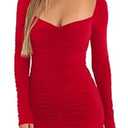 GOBLES Women's Elegant Long Sleeve V Neck Ruched Bodycon Mini Party Cocktail Dress Red Medium