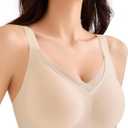 Wireless Comfy Bra for Women, V Mesh Full Coverage T-Shirt Bra Supportive Bralette No Underwire Seamless Sports Bras (Gold, L)