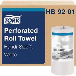 Tork Handi-Size Perforated Roll Towel White, Certified Compostable, 30 x 120 Towels, HB9201 Tork Handi-Size Perforated Roll Towel White, Certified Compostable, 30 x 120 Towels, HB9201