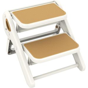 Toddler Step Stool, iNeibo 2-Step Foldable Step Stool for Kids, Widened & Thickened with Anti-Slip Design, Safer for Children Use for Kitchen, Bathroom, Toilet Training - Brown