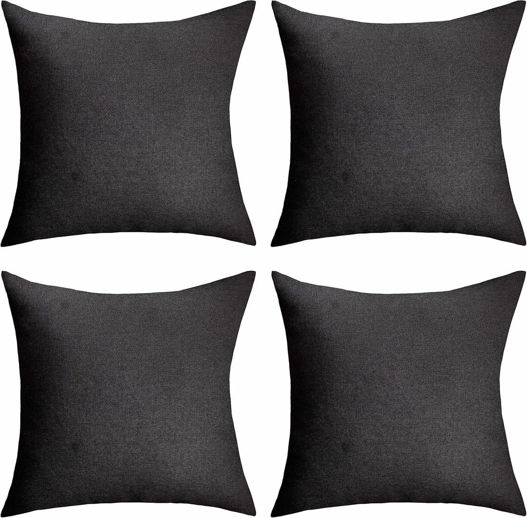 Home Brilliant Pillow Covers Outdoor Black Throw Pillows Waterproof Linen Decorative Pillow Cases for Chairs, 18x18 inch, Set of 4, Black