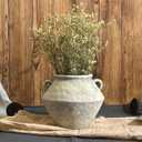 Farmhouse Rustic Ceramic Flower Vase with 2 Handles, 6.14 Inch White Grey Ceramic Vase for Home Decor, Vintage Decorative Flower Vase for Dining Table Centerpieces, Living Room, Shelf (Small)
