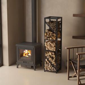 Wakeyard 47 Inch Tall Indoor Firewood Rack Outdoor, 5Tier Functional Fireplace Log Holder, Heavy Duty Metal Firewood Storage Rack, Decorative Log Organizer, AntiRust Coating, Adjustable Pads