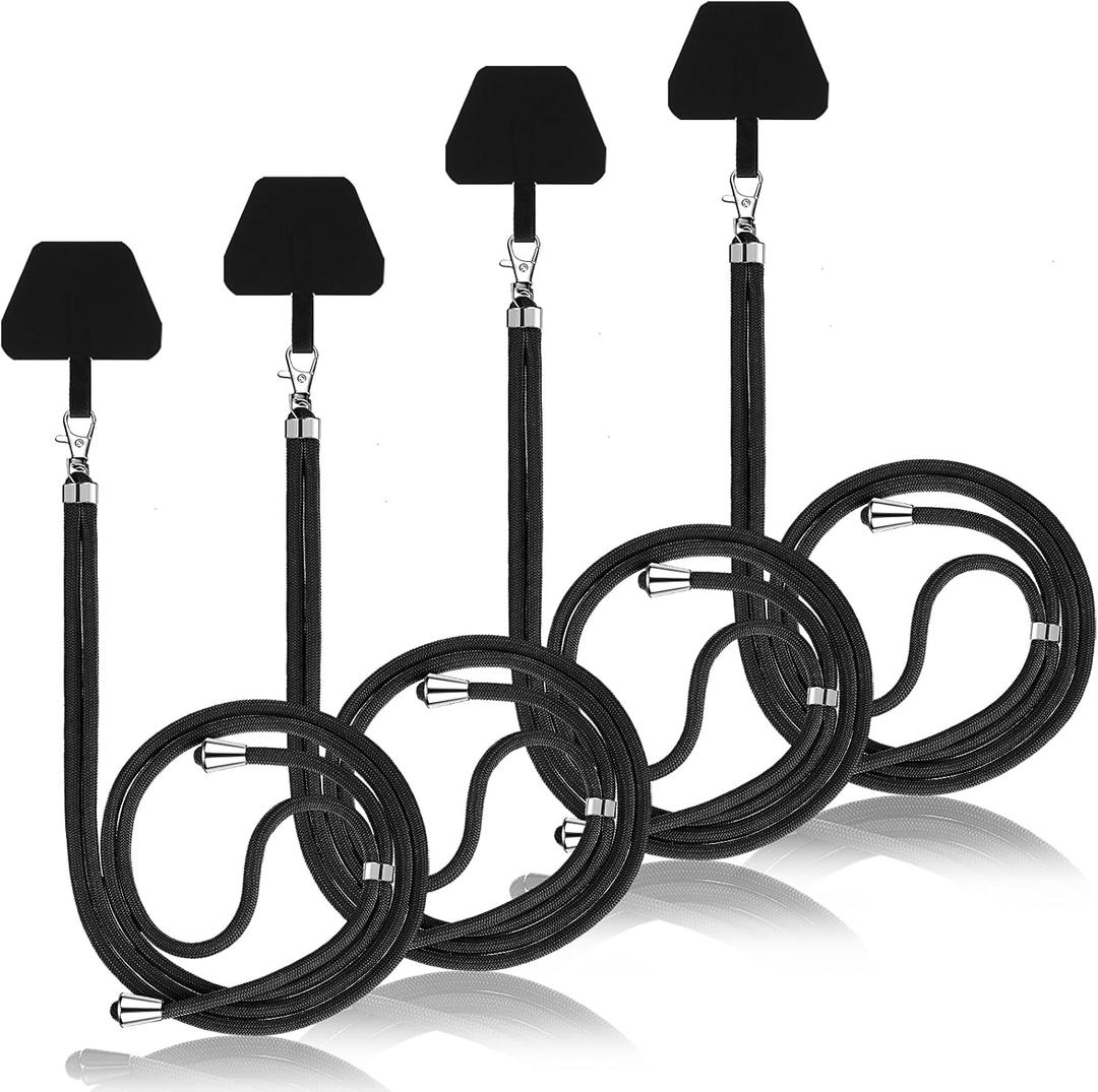 Weewooday 4 Pcs Phone Lanyard Crossbody Phone Strap Universal Cellphone Neck Lanyard with Patch for Women, Anti Theft(Black)