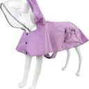 Waterproof Dog Raincoat, Adjustable Reflective Lightweight Pet Rain Clothes with Poncho Hood(Large, Light Purple)