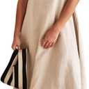 Senllen Women's Linen Dress Summer Loose Flowy Sundress Contrast Spaghetti Strap Sleeveless Backless Beach Maxi Long Dresses (Flaxen), Size: X-Small