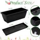 12Pcs 17Inches Rectangle Planter Box with Drainage Holes and Trays Plastic Planters Flower Boxes Pots for Indoor Outdoor Plants Patio Garden Home Decor Porch Yard (Black)