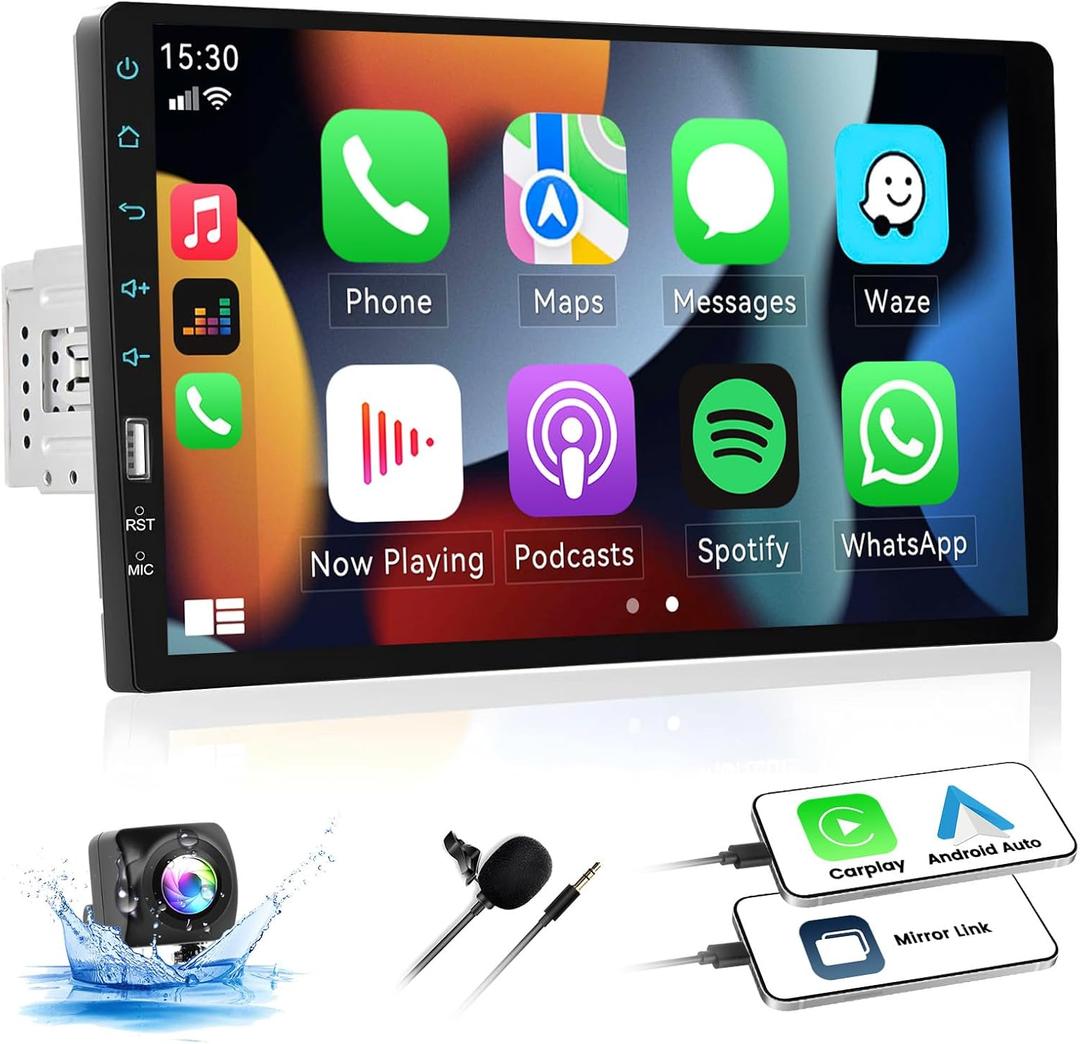 SIXWIN 9 inch Single Din Touchscreen Car Stereo with Carplay Android Auto Bluetooth, FM/AM, Mirror Link, EQ Function, Backup Camera, Steering Wheel Control