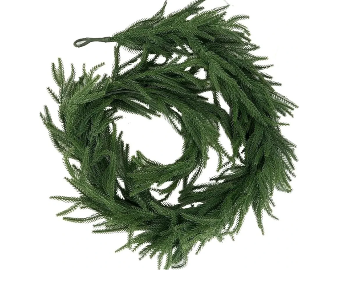 Norfolk Pine Wreath 1 PCS Christmas Norfolk Pine Garland Real Touch Artificial Greenery Wreath Bulk for Holiday Fireplace Table for Home Decor