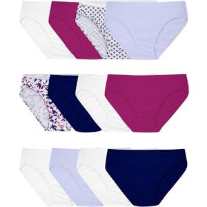 Fruit of the Loom womens Eversoft Cotton Underwear Multipacks, Tag Free & Breathable (6, Bikini - Pink/Navy/White)