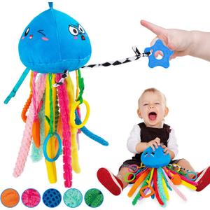 Teytoy Sensory Toy, Texture Toys for Babies with Rattle, Autism Sensory Toys Jellyfish Shape Tactile Sensory Toys with 10 Textures, Baby Sensory Toys for 03618 Months Soft Baby Toys with Teethers