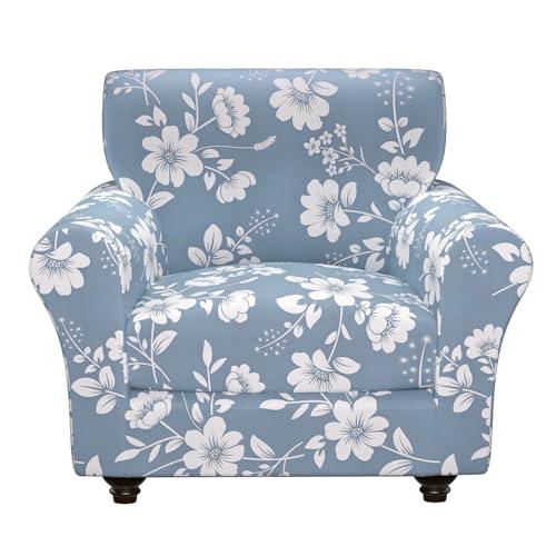 Stretch Couch Covers, Floral Printed Sofa Covers,2 Piece Armchair Slipcover with Separate Sect Cover,Washable Sofa Slipcover, Pet Friendly Furniture Protector Fit for Home (Armchair,White Leaves)