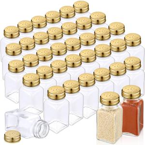 48 Pack Glass Salt Shaker Bulk with Stainless Lids Tops 2.7oz Small Spice Shaker for Kitchen Restaurants and Catering Wedding Party Supplies(Gold Classic)
