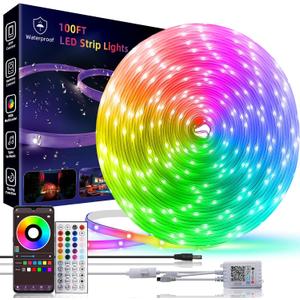 100ft Outdoor Led Strip Lights Waterproof IP68, RGB Led Rope Lights Outdoor Waterproof Music Sync, Outside Led Lights Strip With Remote & App, Exterior Christmas Lights Waterproof For Pool Roof Yard