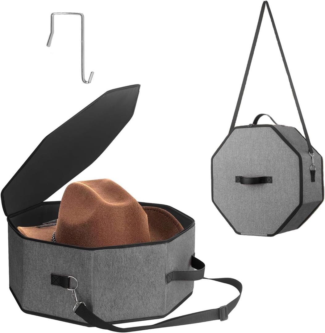 HINIHAO Hat Box for Travel and Storage, Collapsible Cowboy Cap Organizer Case for Closet with Handles, Hat Storage Box for Women and Men