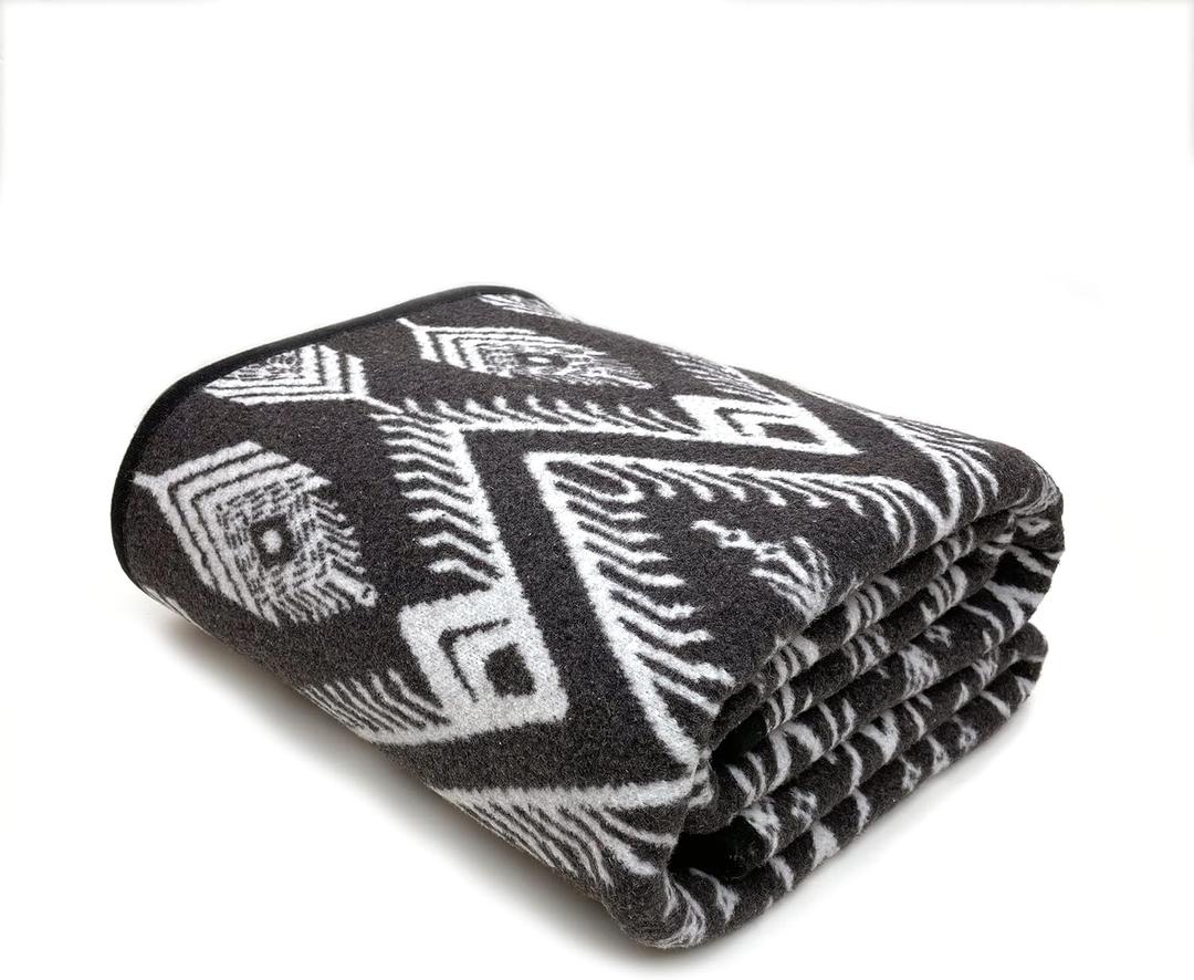 PuTian Merino Wool Blanket Camping Outdoor Blanket - 63" x 51" Bohemia Grey Great for Camping, Outdoors, Sporting Events, Survival & Emergency Kits -Super Soft Wool Blanket