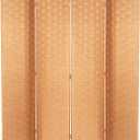Wood Mesh Woven Design 4 Panel Folding Wooden Screen Room Divider (Natural)