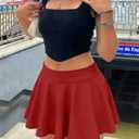 eoeoo Women's Flared Mini Skirt Stretchy High Waist Flowy Ruffle Hem Skater Skirt (Red, S)