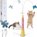 Interactive Cat Toys for Indoor Cats, Automatic Cat Wand Toy Enrichment for Bored Kitten, Spin Butterfly with Self-Holding Suction Base, Rechargeable Electric Moving Feather Stimulating Toy