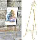 Metal Easel Stand for Sign with Chain Support, Gold Extra Large Scroll Floor Standing Easel for Display Wedding Sign Picture Frame Mirror, 59" H × 22" L × 20" W