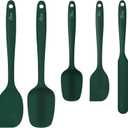 HOTEC 600 Heat Resistant BPA-Free Silicone Rubber Spatula Set,Kitchen Cooking Spatulas, Baking, Mixing for Non Stick Cookware, Dishwasher Safe, Dark Green Set of 5