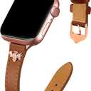 JR.DM Slim Leather Bands Compatible with Apple Watch Band 38mm 40mm 41mm 42mm 44mm 45mm 46mm 49mm, Genuine Leather Band with Charms, Feminine Design for Iwatch Ultra SE Series 11 10 9 8 7 6 5 4 3 2 1