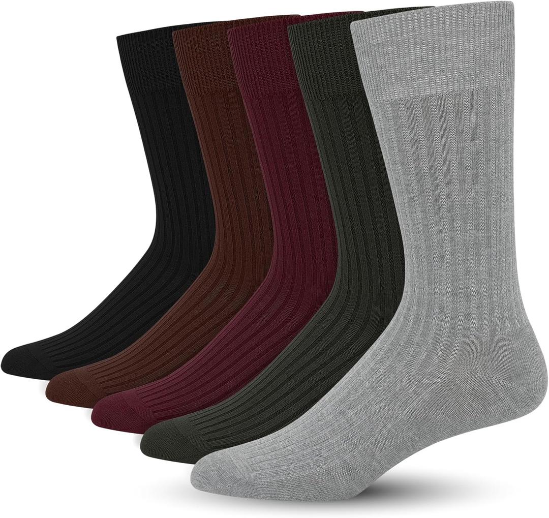 SERISIMPLE Men's Dress Socks - Bamboo Viscose Thin Ribbed Knit, Silky & Soft, Lightweight Business Crew Socks 5 Pairs (Large)