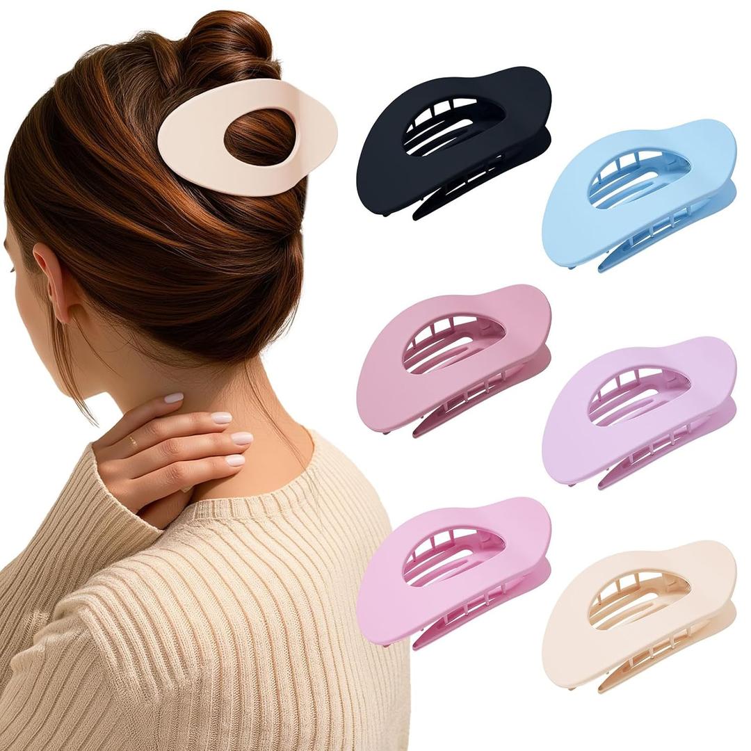 AWAYTR Flat Hair Clips For Women 4.33" Lay Flat Claw Clip for Hair 6Pcs Round Large Hair Claw Clips (Matte - Candy Series)