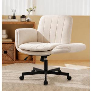 Criss Cross Office Chair with Wheels and Arms, Vanity Chair with Back, Comfy Swivel Cross Legged Office Chairs for Ultimate Comfort and Support, Unique Multifunctional Stylish Arms (Beige), Standard