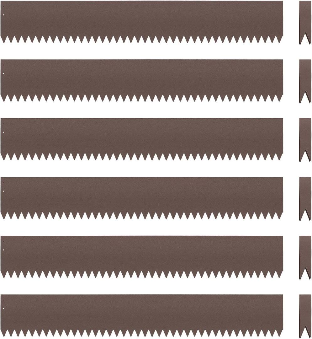 6PCS 40" L x 6" H Brown Landscape Edging - Each (20ft Total) Galvanized Steel Edge for Lawn Yard- No-Dig Hammer-in Heavy Duty Metal Edging Border with 6 Clips