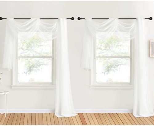 NICETOWN Sheer Textured Scarf Valances for Windows, 216" Extra Long Window Dressings for Anniversary/Wedding Design, 60" Wide, 2 Pieces, Off White