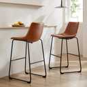 DUMOS 26 Inch Counter Height Bar Stools Set of 2, Modern Faux Leather High Barstools with Back and Metal Leg, Bar Chairs for Kitchen Island, Elegant Brown