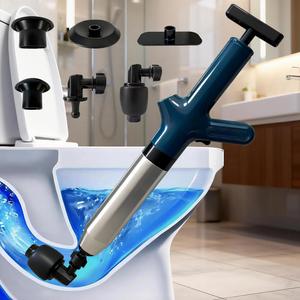 Toilet Plunger, High Pressure Toilet Plunger, Heavy-Duty Clog Remover for Toilets, Washbasin, Vegetable Basin and Floor Drain, Four Nozzles, Blue