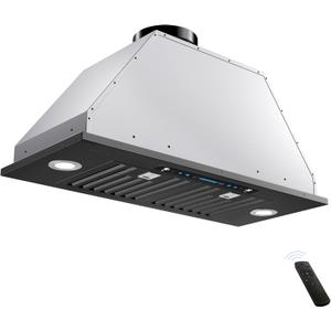 IKTCH 36 inch Black Built-in/Insert Range Hood, 900 CFM Ducted/Ductless Stainless Steel Kitchen Vent Hood with 4 Speed Gesture Sensing&Touch Control Panel(IKB01-36-BSS)
