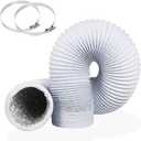 4Inch 10FT Long Flexible Aluminum Air Ducting, Heavy-Duty White 4 Layer Dryer Vent Hose, Dryer Duct for HVAC Ventilation,duct fan systems, 2 Stainless Steel Clamps Include
