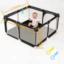 TOMBOSS 50x50 Baby Playpen, Portable Play Yard for Toddlers 1-3, Breathable Mesh Playard, Indoor & Outdoor Play Fence with Pull Rings, Sturdy Activity Pen