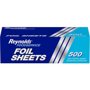 Reynolds Foodservice Pre-Cut Aluminum Foil Sheets, Great for Concessions, Catering, Cafeterias, and Restaurants, Easily Moldable Around Food, 12 x 10.75 Inches, 500 Ct