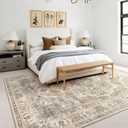 8x10 Washable Area Rug: Vintage Neutral Soft Non Slip Thin Large Floor Carpet for Living Room Bedroom Kitchen Dining Room Home Office Farmhouse Indoor - Beige Brown