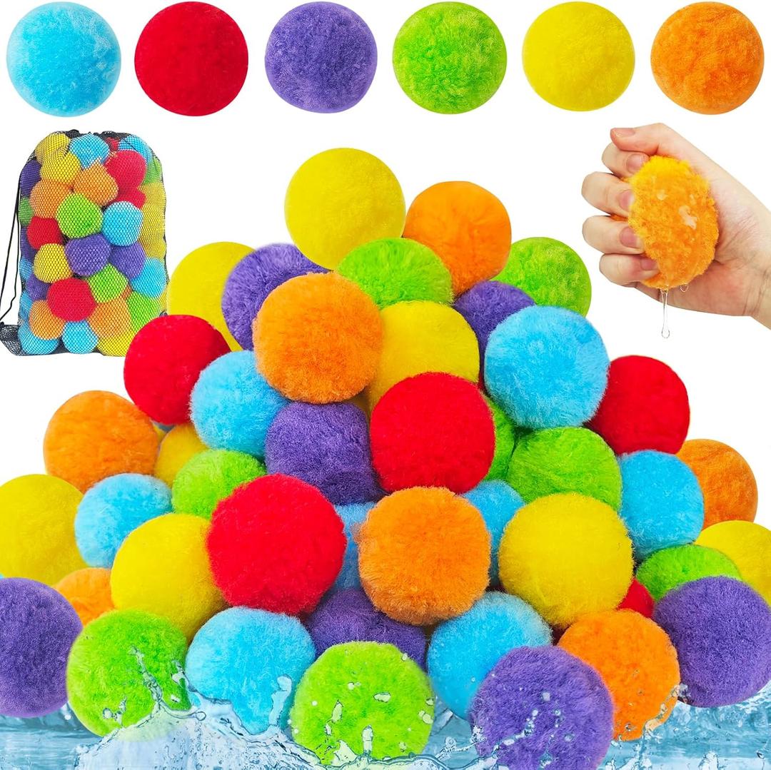 100 Pcs Reusable Water Balloons,Colorful Splash Balls,Reusable Soaker Ball,Outdoor Games Water Soft Balls for Backyard,Pool,Beach,Party Favors