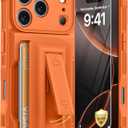 for iPhone 17 Pro Case with Card Holder4-5 Cards[9H Screen Protector ][Full Camera Protection][RFID Blocking][Hidden Kickstand] Rugged Heavy Duty Wallet Case for iPhone 17 Pro(Orange)