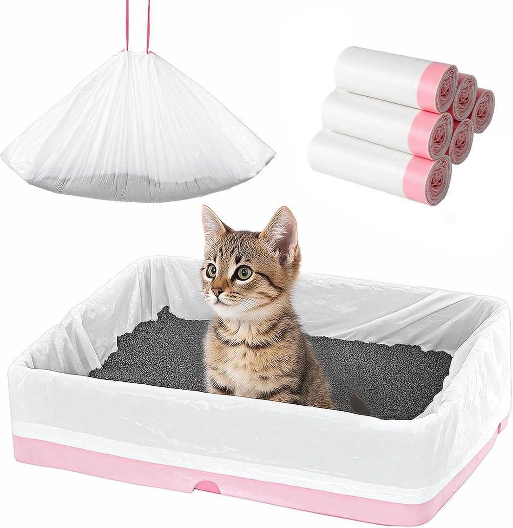 60 Count Litter Box Liners, Jumbo 36 x 18 Inches Drawstring Cat Litter Bags for Standard Litter Box, Jumbo Extra Thick Leak Proof Disposable Litter Bags Box Liners for Cat Pet Waste Litter Box