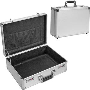 LOCKCURX File Organizer Storage Box - 16.9 x 12.2 x 6.3 Inch Large, Portable Locking Storage Totes with Dual Combination Locks for Cash, Documents & Valuables - Silver