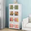 Large Clear Stackable Storage Bins with Lids, 180QT-45QT*4Tier Foldable Cabinet for Closet Organizers, Plastic Storage Box with Wheels White (19.7"Lx12.6"Wx10.4"H-4Tier/180QT)