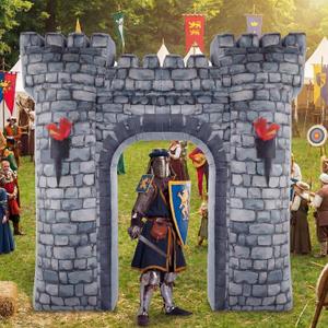 Preboun 8ft Medieval Party Inflatable Decoration Medieval Inflatable Castle Blow up Archway with Built-in Lights for Knight Birthday Cosplay Party Outdoor Yard Garden Decor