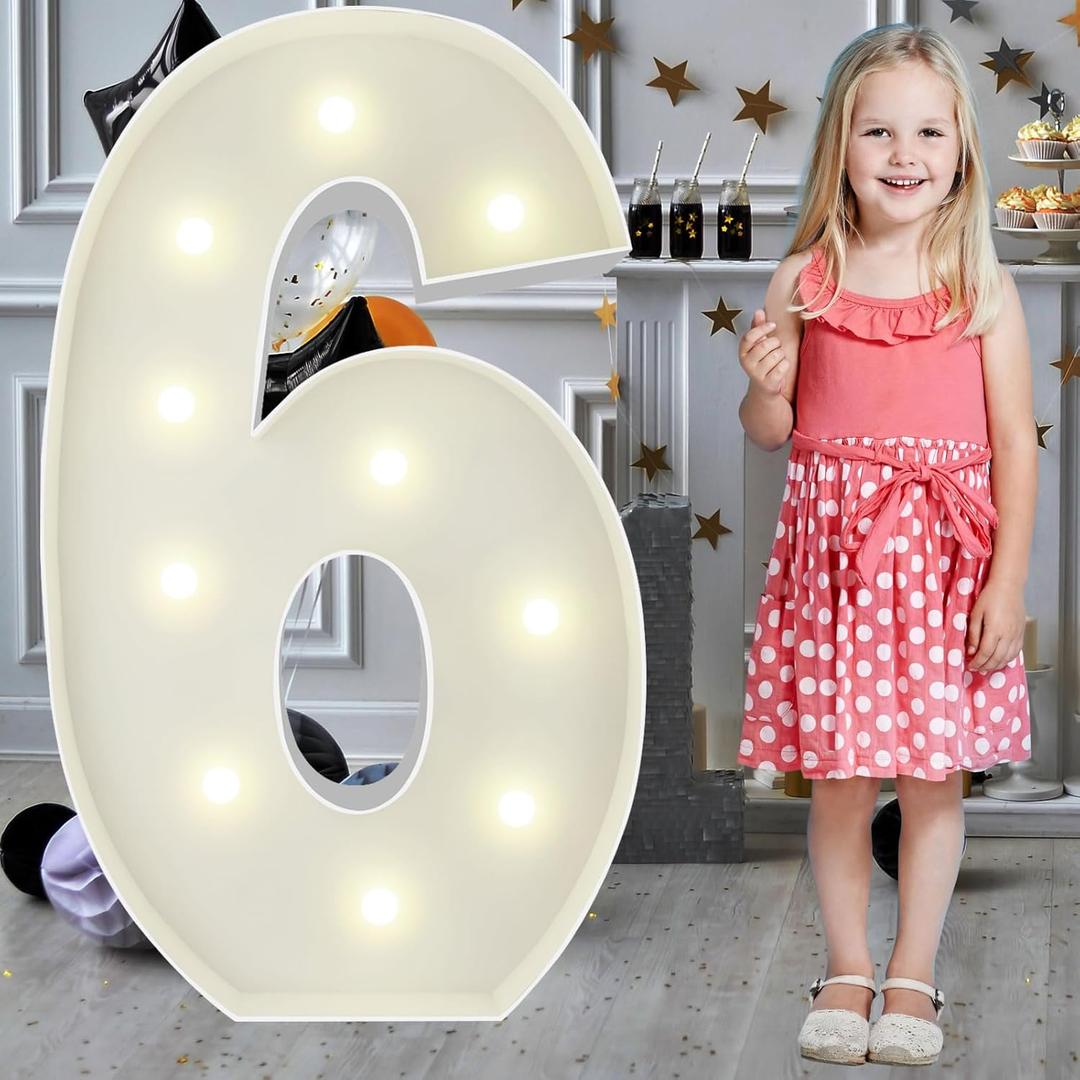 3FT Marquee Light Up Numbers Pre-Cut Frame Giant Marquee Numbers 6, Mosaic Numbers for Balloons, 6th Sweet 16 Birthday Decorations for Girls or Boys, 60th Anniversary Decorations, Party Decor
