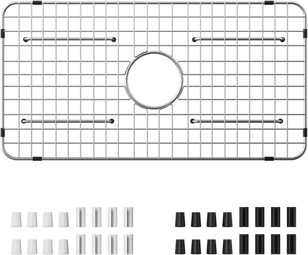 Sink Bottom Grid 24-1/8" x 12-5/8", Centered Drain with Corner Radius 1-1/2", Sink Protector Stainless Steel Material