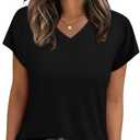 WIHOLL Womens Tops Basic Summer V-Neck T-Shirts Short Sleeve Dressy Casual Loose Fit Cute Tee Clothes Trendy Fashion Outfits, Black, XL 