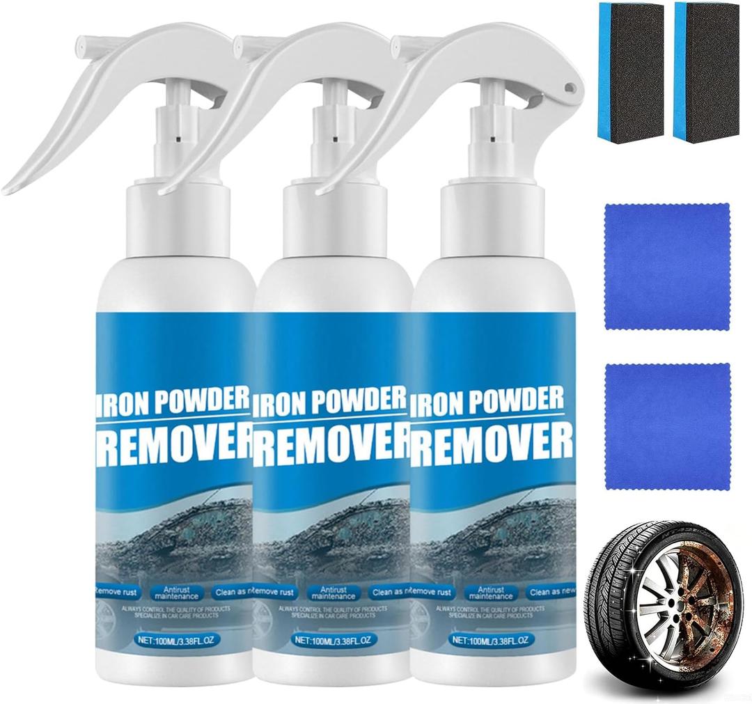 Car Rust Remover Spray,Heavy Duty Iron Powder Remover, Car Rust Removal Spray for Metal, Fast Acting, Ideal for Wheels, Bolts & Metal Surfaces,Auto Rust Cleaner(3PCS)